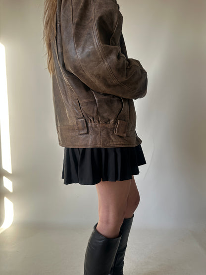 Unique brown distressed bomber