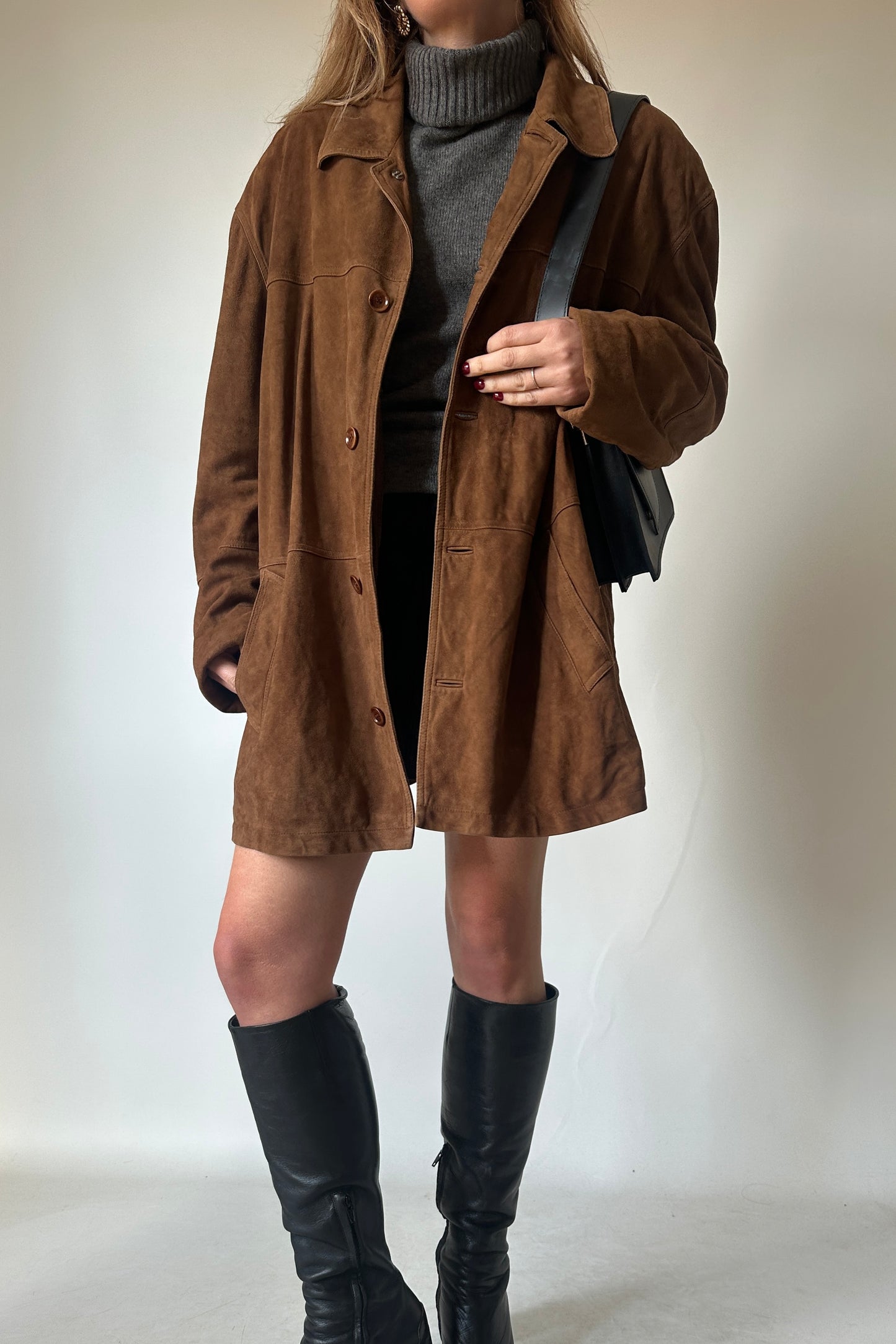Chocolate oversize real suede jacket