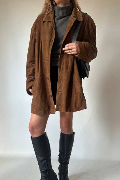 Chocolate oversize real suede jacket