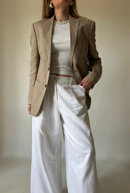 Blazer petite in puro lino beige