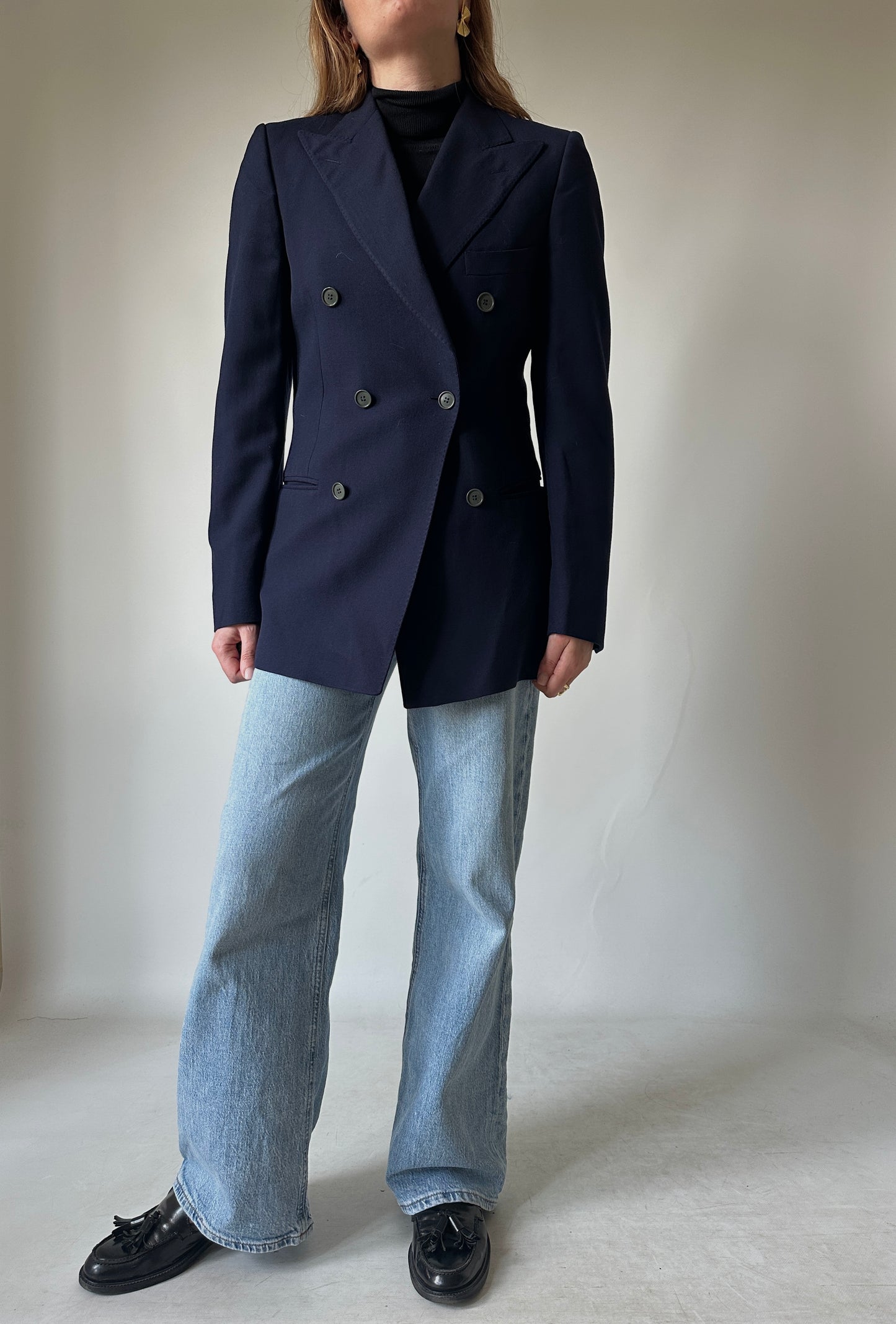 Double-breast virgin wool petite blazer
