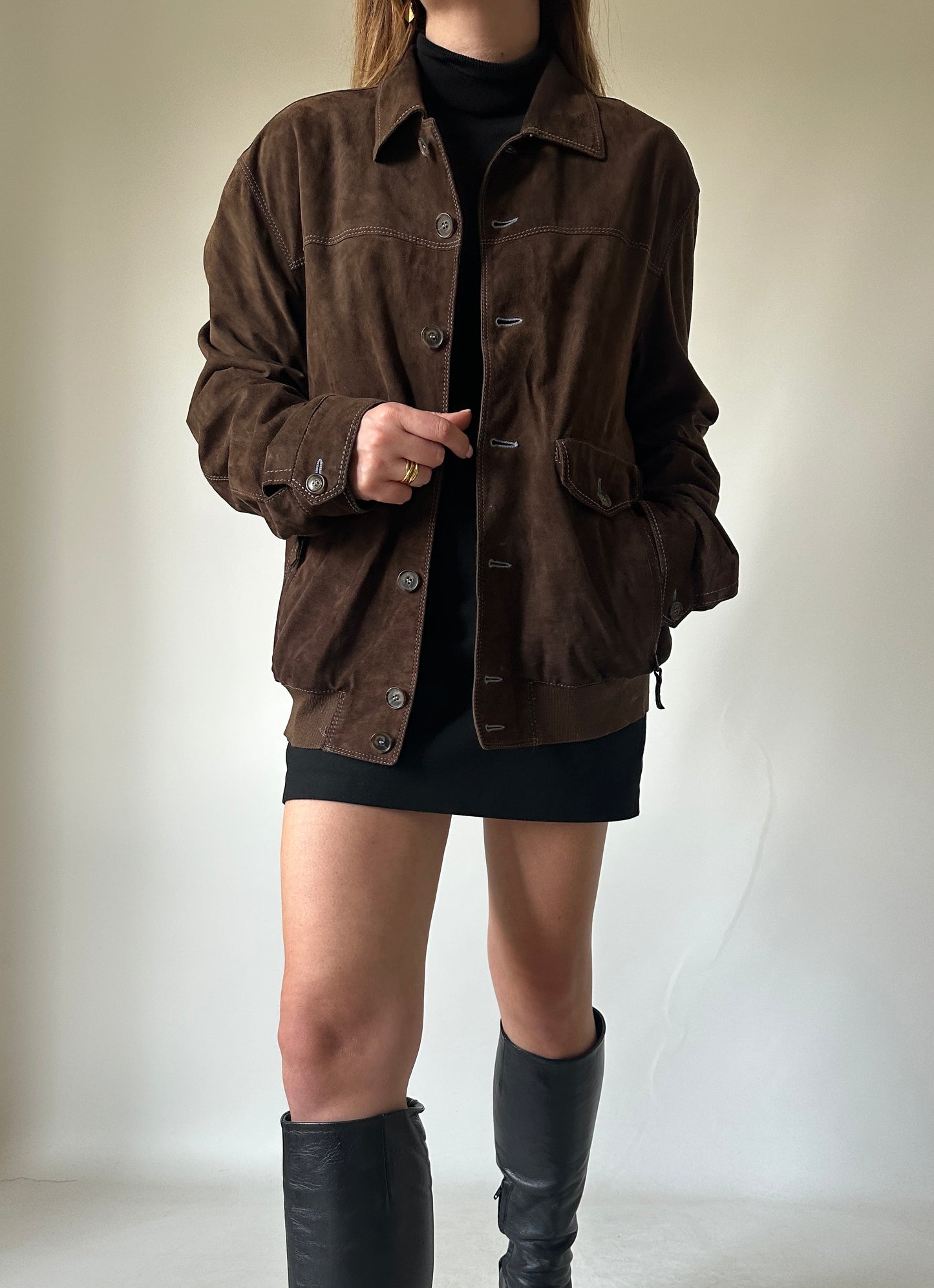 Chocolate petite suede bomber
