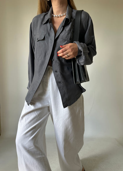 Grey oversize 100% silk shirt