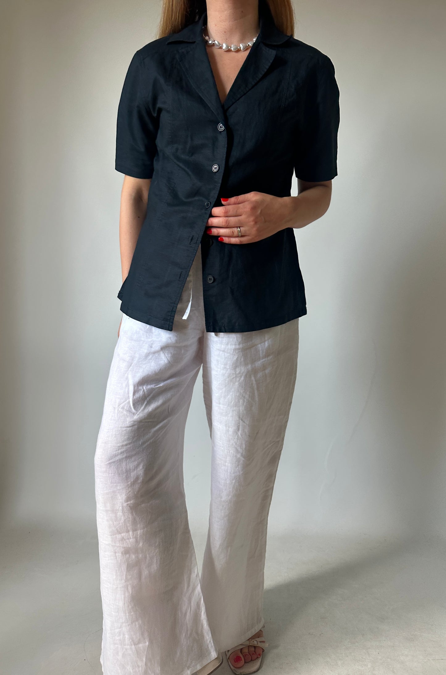 Black minimal linen shirt