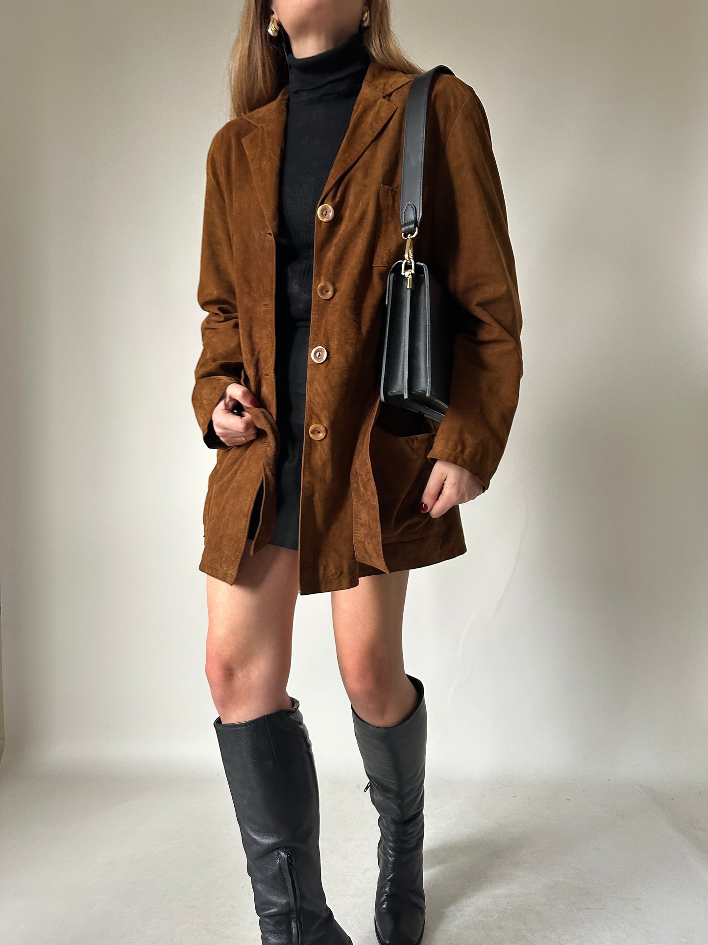 Suede petite jacket with belt