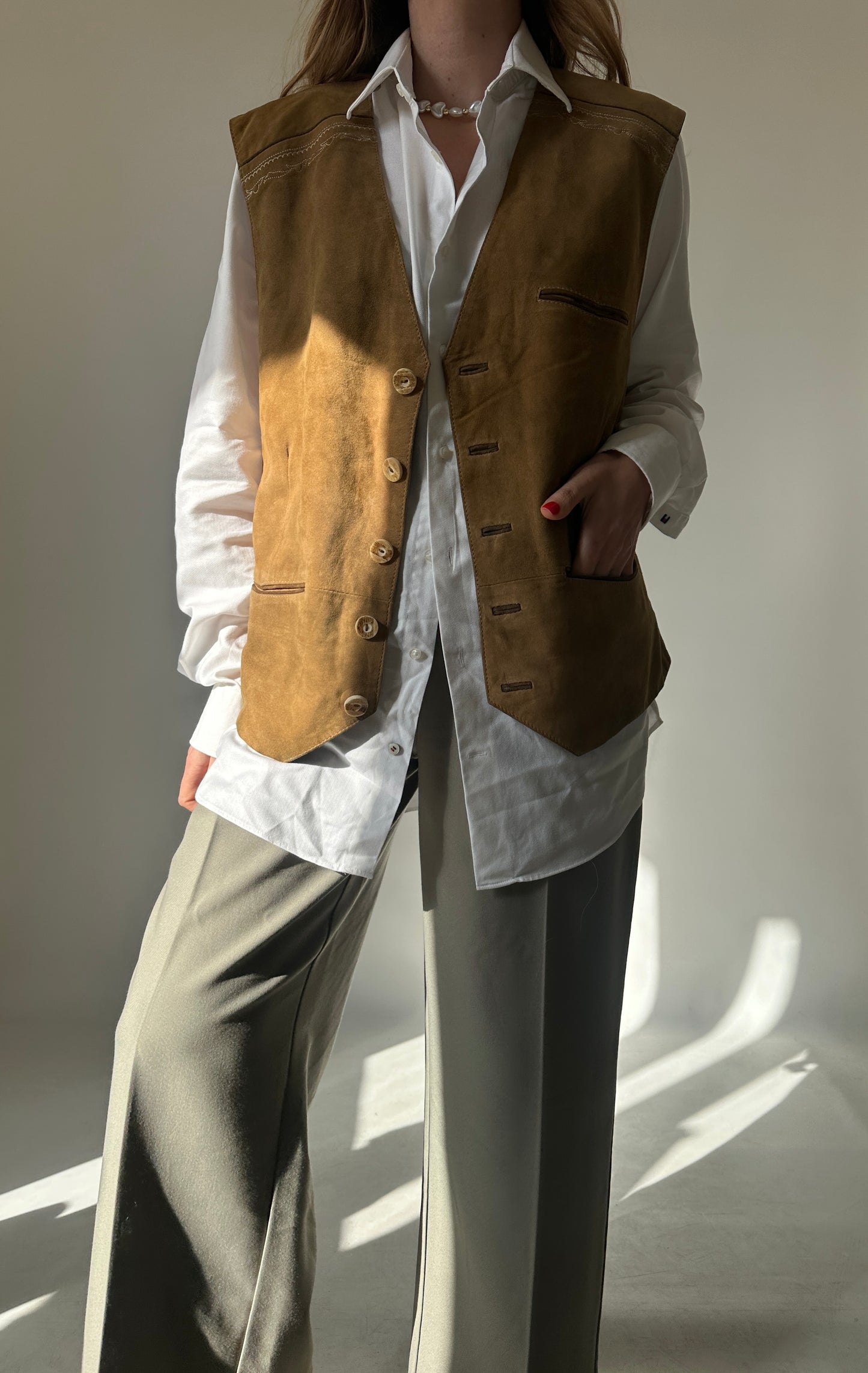 Camel suede vest