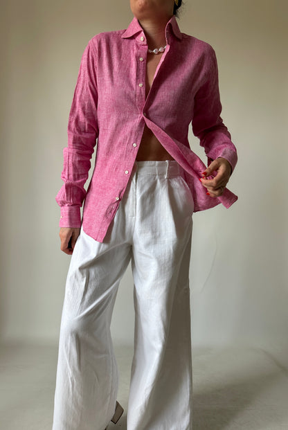 Tailored 100% linen pink shirt