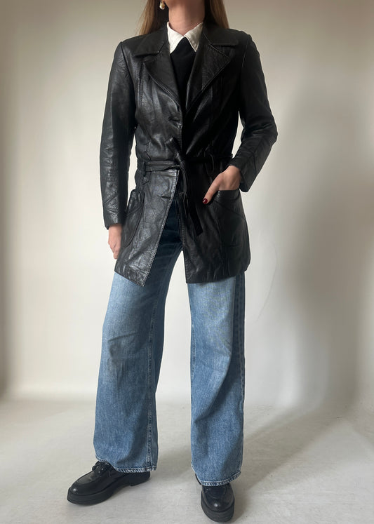 Black leather jacket with belt