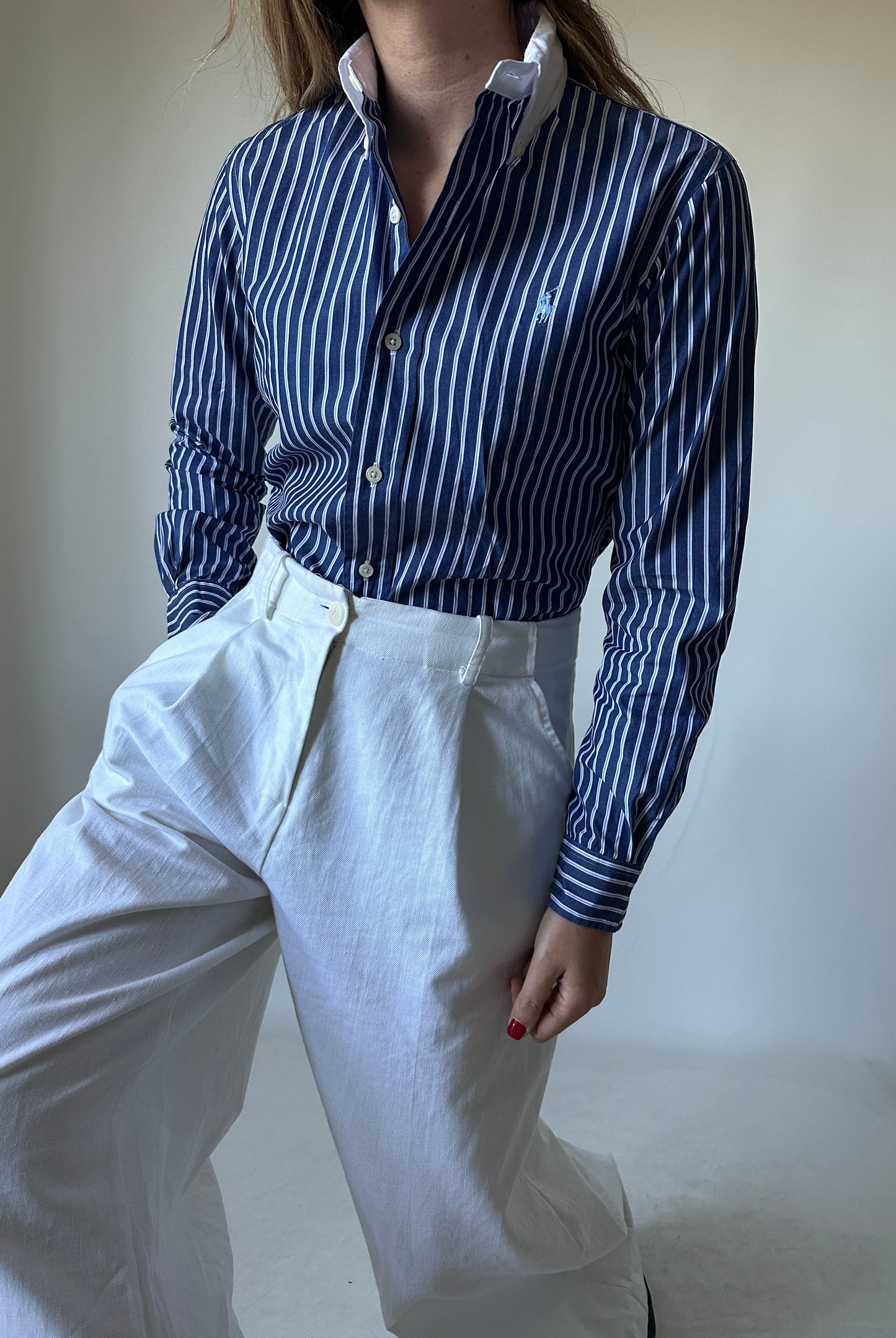 RALPH LAUREN blue striped petite shirt
