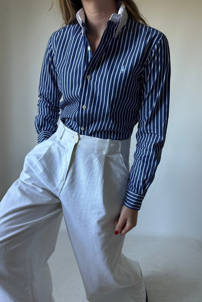 RALPH LAUREN blue striped petite shirt