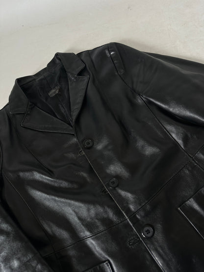 Black leather slim trench