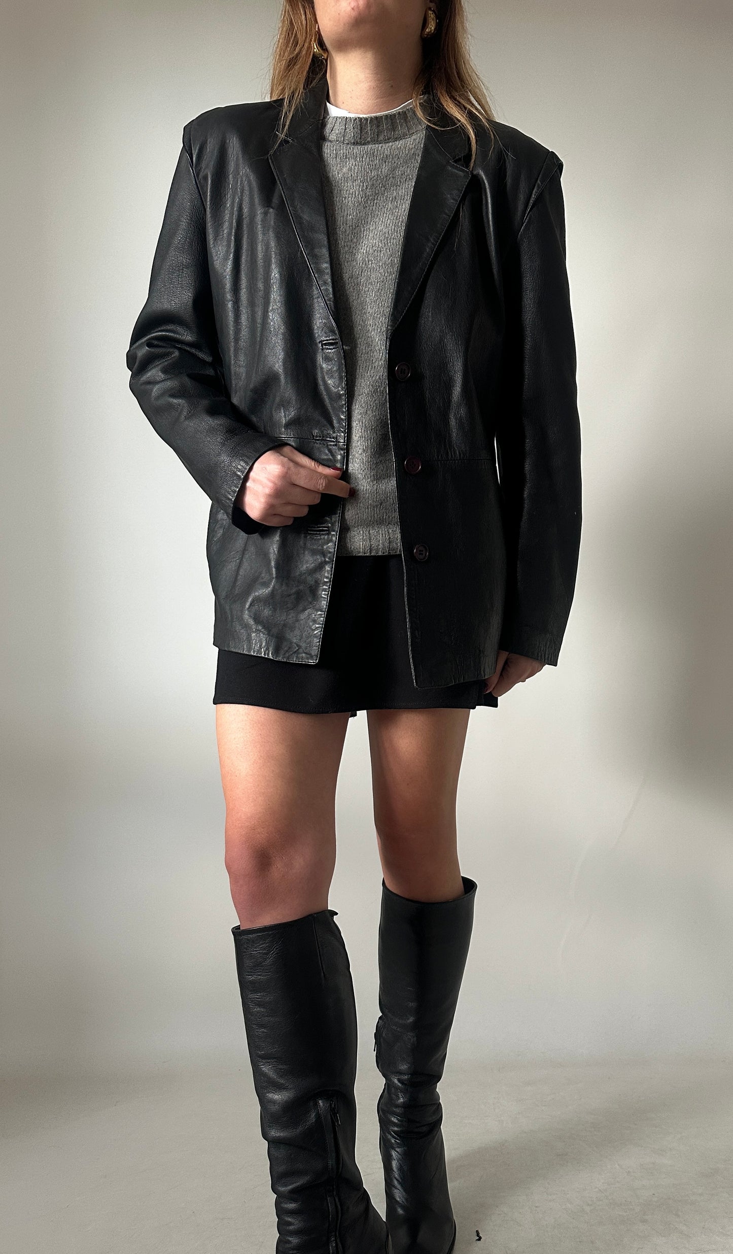 Petite leather jacket with belt