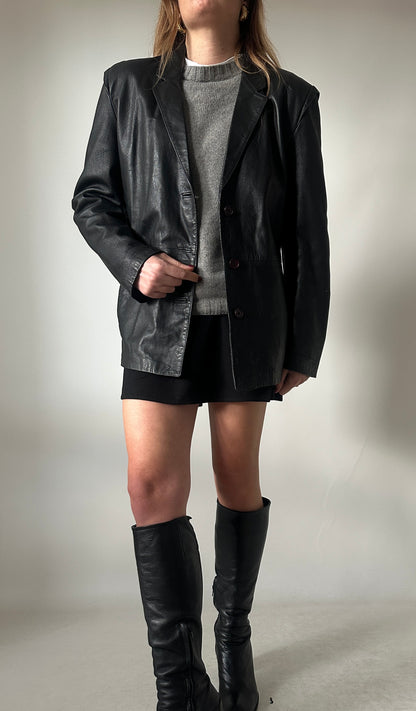 Petite leather jacket with belt