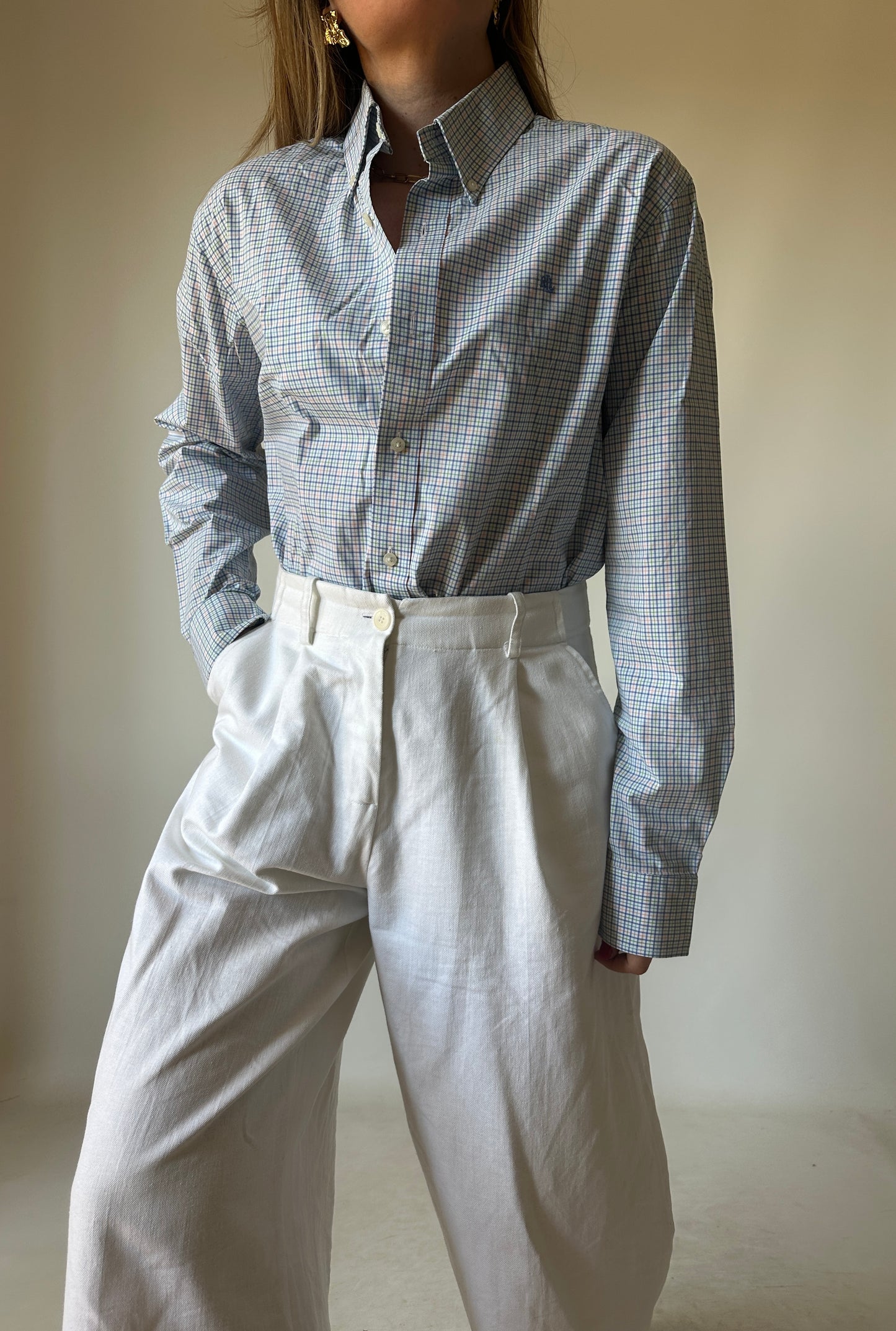 RALPH LAUREN vichy blue shirt