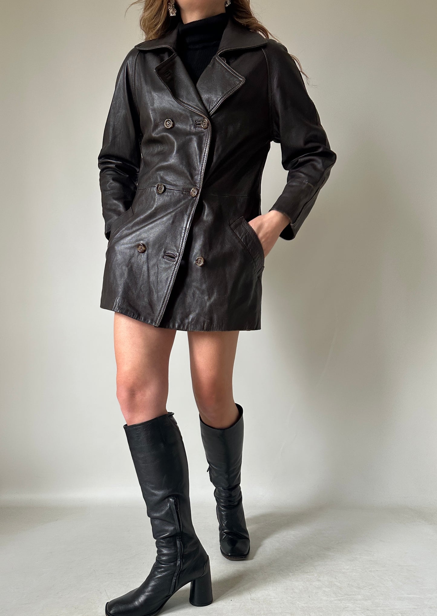 Chocolate petite leather jacket