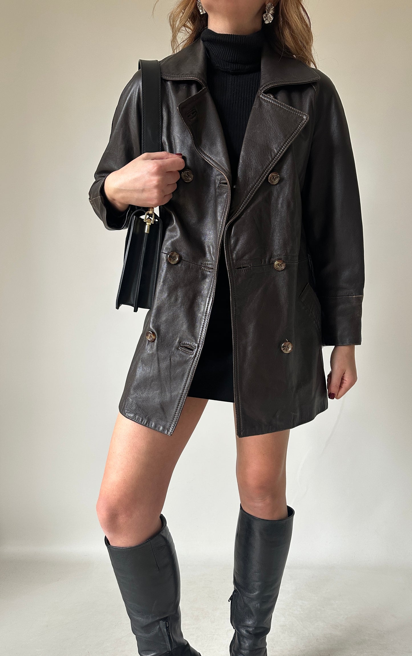 Chocolate petite leather jacket