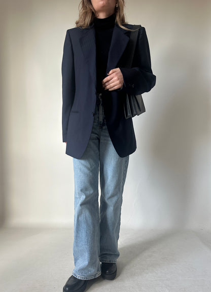 Minimal navy pinstriped blazer