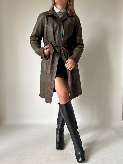 Chocolate leather trench with belt