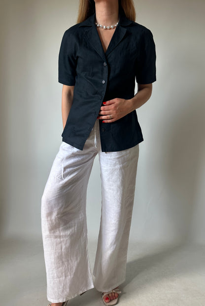 Black minimal linen shirt