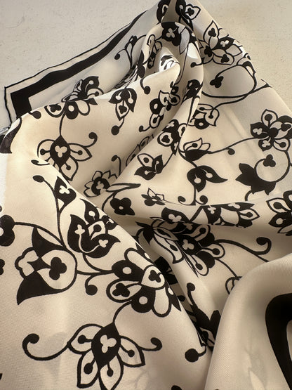 Black and white floral scarf