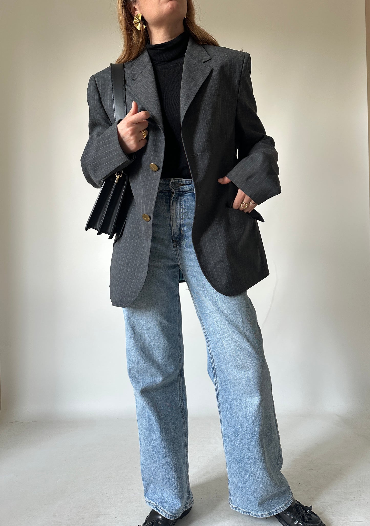 Blazer gessato in fresco lana
