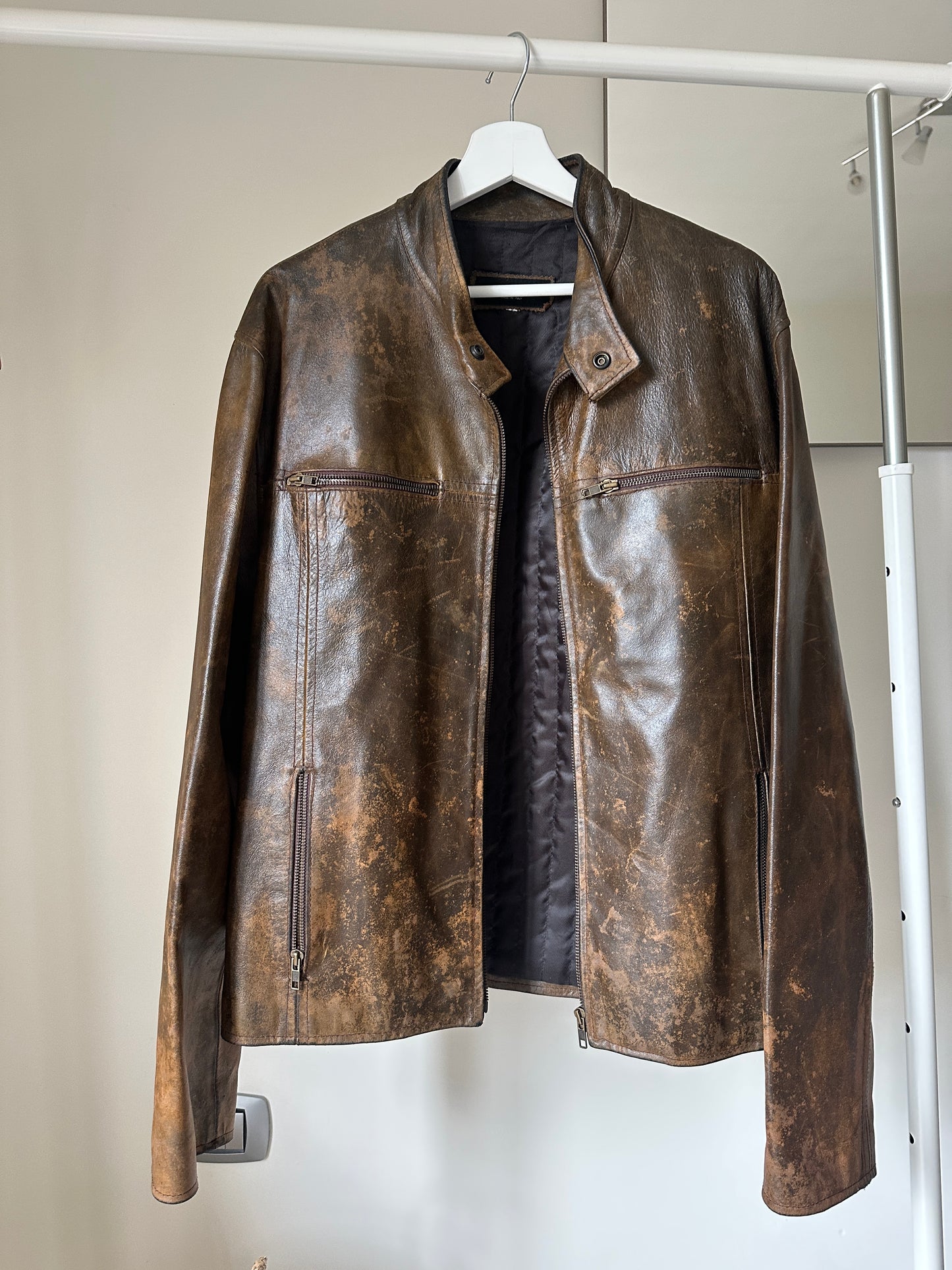 Dreamy distressed rusted leather biker