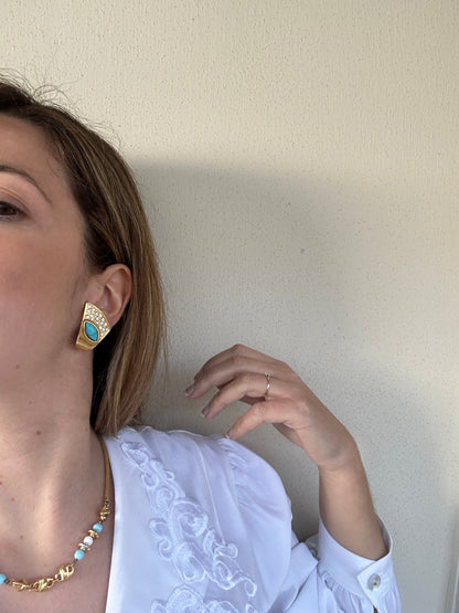 Orecchini strass e turchese - nuovi deadstock